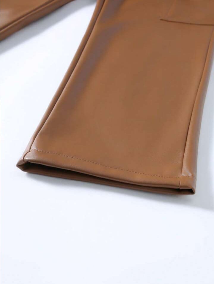 Men's Versatile Solid Color Casual Trousers Pants Brown Leather Pants